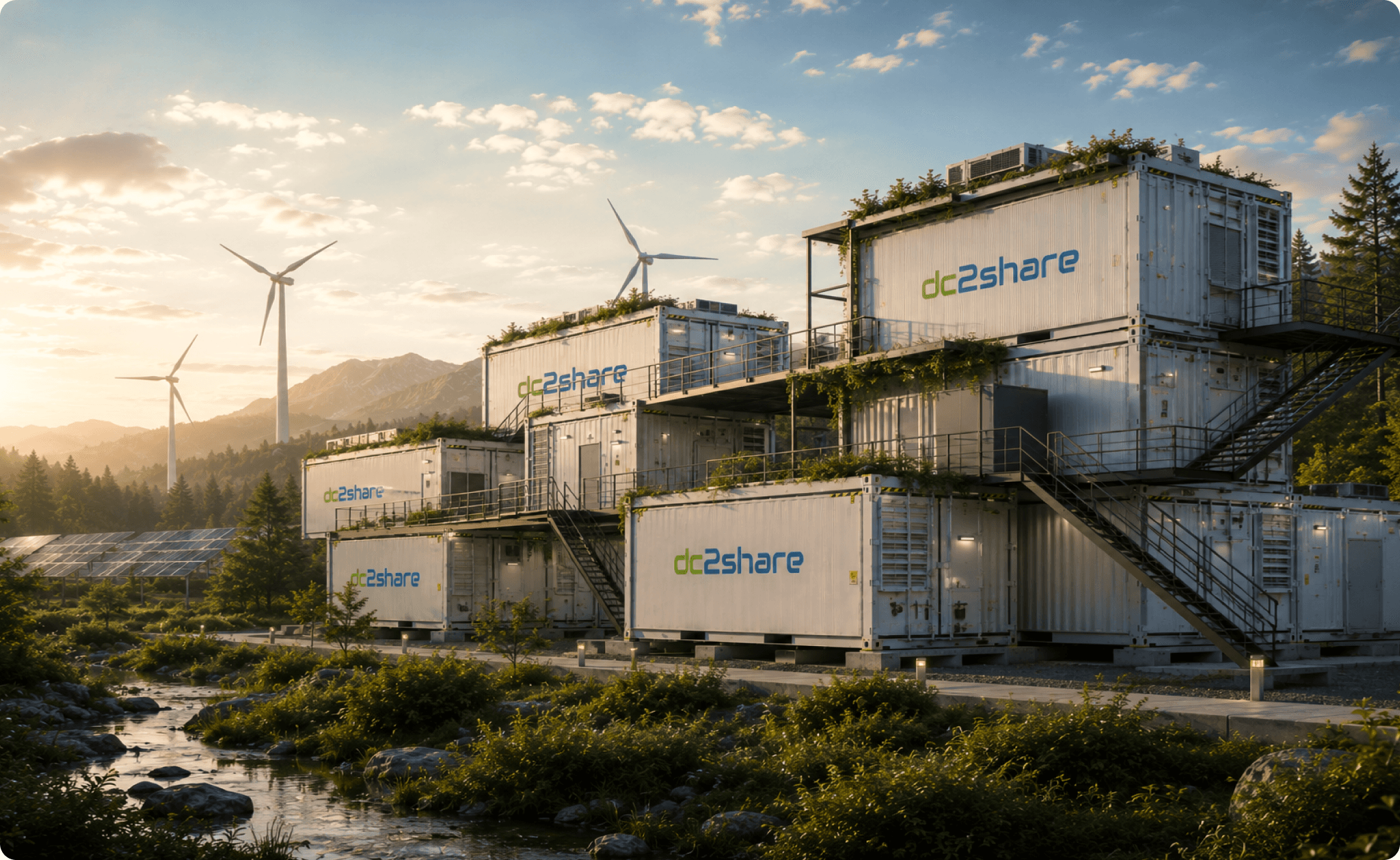 dc2share Rechenzentrum mit Wind- und Solarenergie